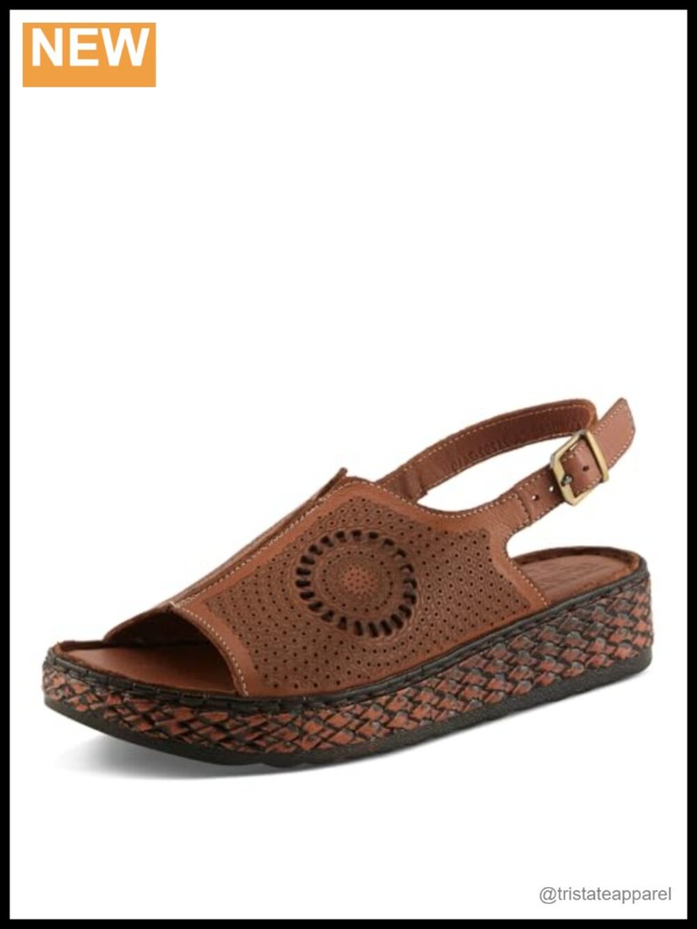 Womens Leather Wedge Slide Sandals Perforated Ankle Strap Buckle Comfort